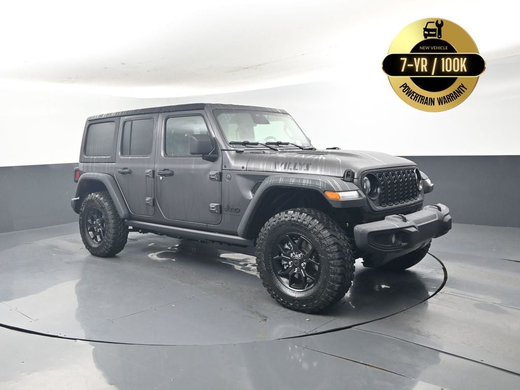 2026 Jeep Wrangler WRANGLER 4-DOOR WILLYS in Granite Crystal Metallic Clear-Coat Exterior Paint — front three-quarter view