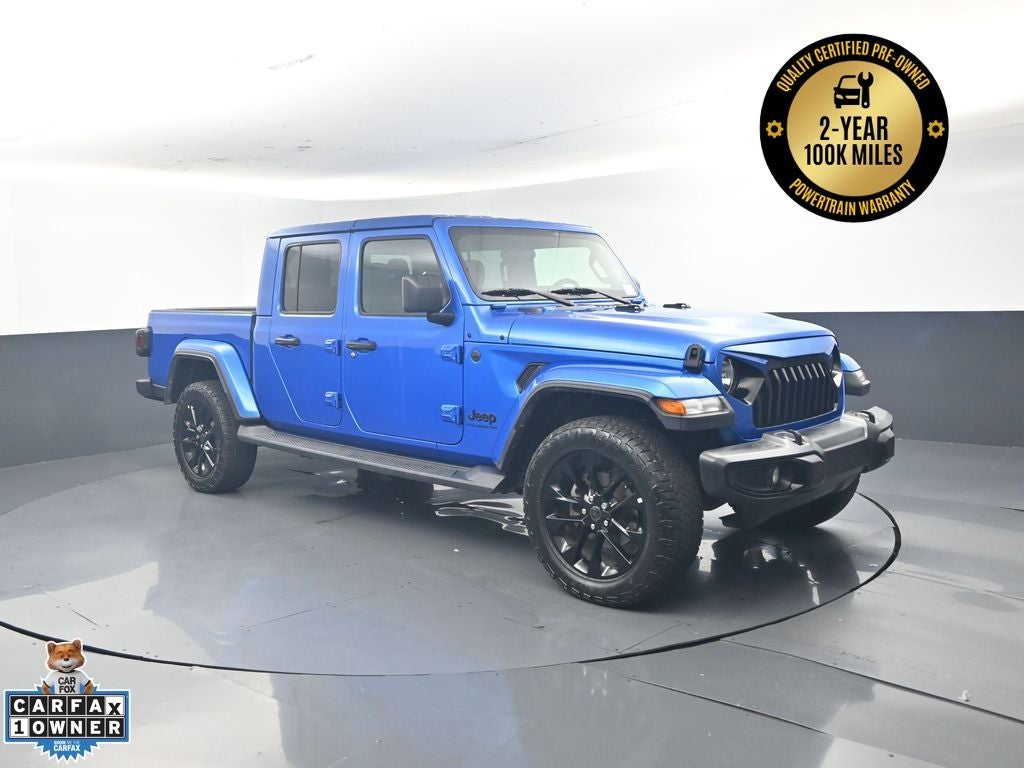 2024 Jeep Gladiator Nighthawk in Hydro Blue Pearlcoat — front three-quarter view