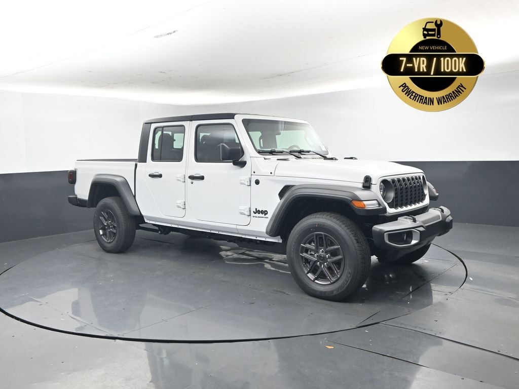 2026 Jeep Gladiator GLADIATOR SPORT 4X4 in Bright White Clear-Coat Exterior Paint — front three-quarter view