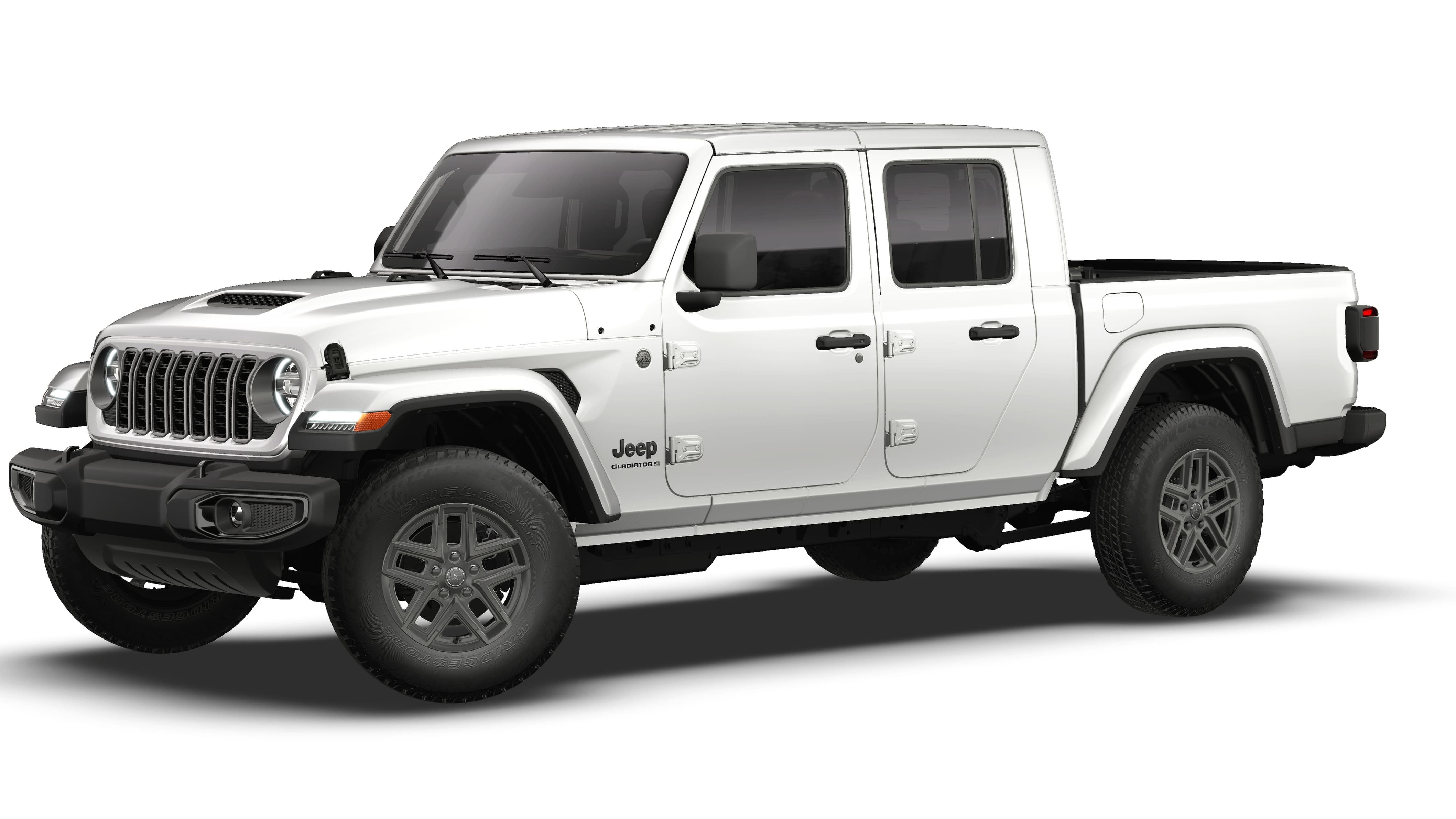 2026 Jeep Gladiator GLADIATOR SPORT S 4X4 in Bright White Clear-Coat Exterior Paint — front three-quarter view