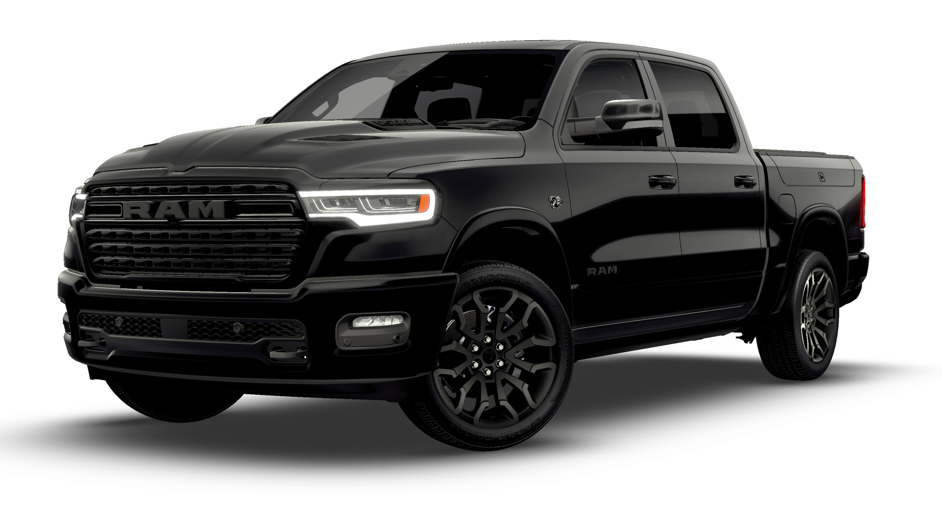 2026 RAM Ram 1500 RAM 1500 LIMITED CREW CAB 4X4 5'7' BOX in Diamond Black Crystal Pearl-Coat Exterior Paint — front three-quarter view